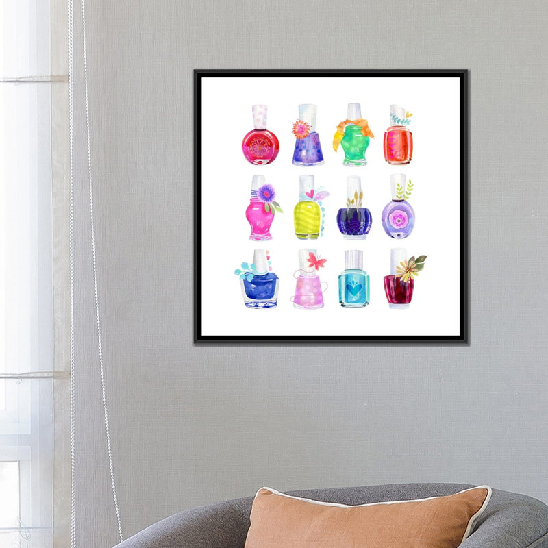 « mani pedi party », reproduction d’impression sur toile tendue, H 26 po x l 26 po x P 1,5 po, Toile avec cadre noir