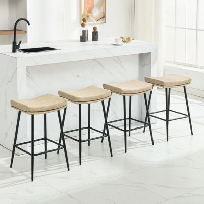 Tabouret de bar 26 po en similicuir rembourré sans dossier avec structure en métal