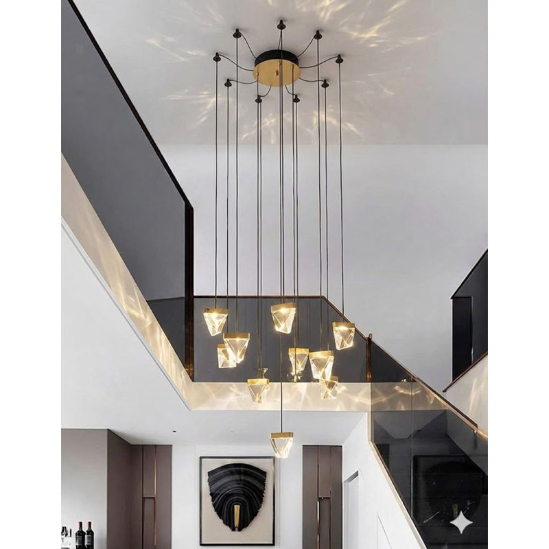 Lustre géométrique unique à 9 lumières DEL avec détails en cristal