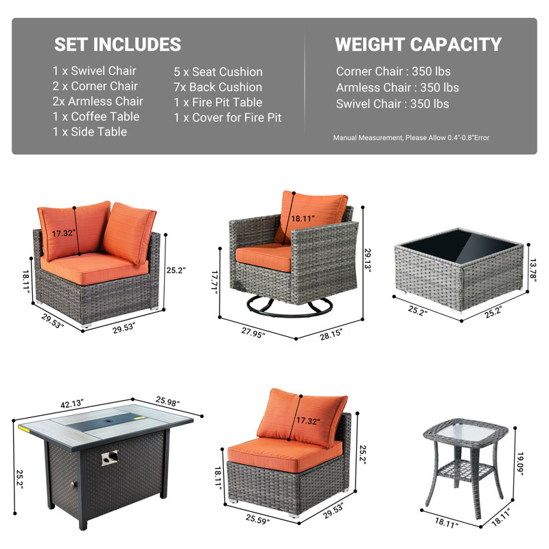 Aliva Wicker 5 - Person Patio Conversation Set with Cushions, Orange