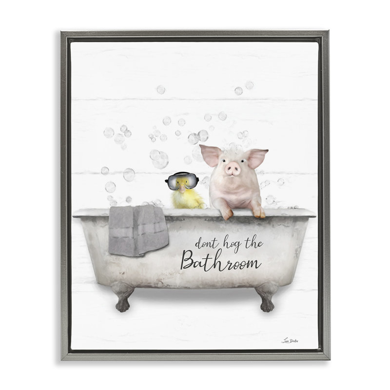 «Don't Hog Bathroom» par Lori Deiter, H 31 po x l 25 po, Cadre flottant gris lustré