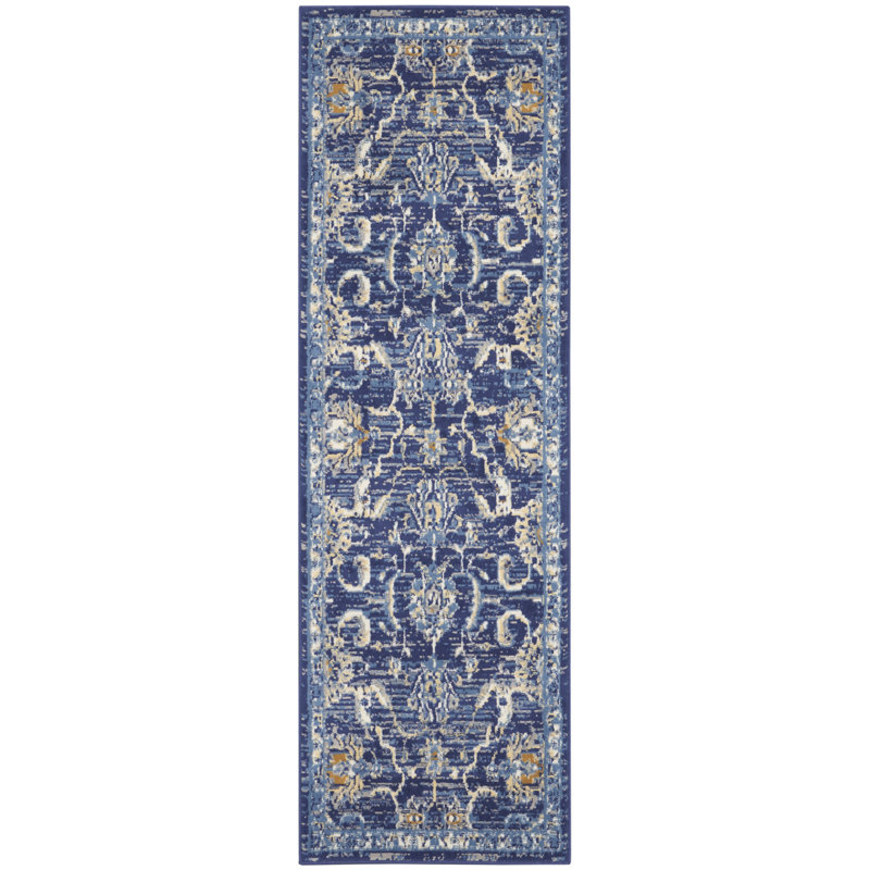 Tapis bleu marine d'inspiration persane, Rectangle 2 pi 3 po x 7 pi 6 po