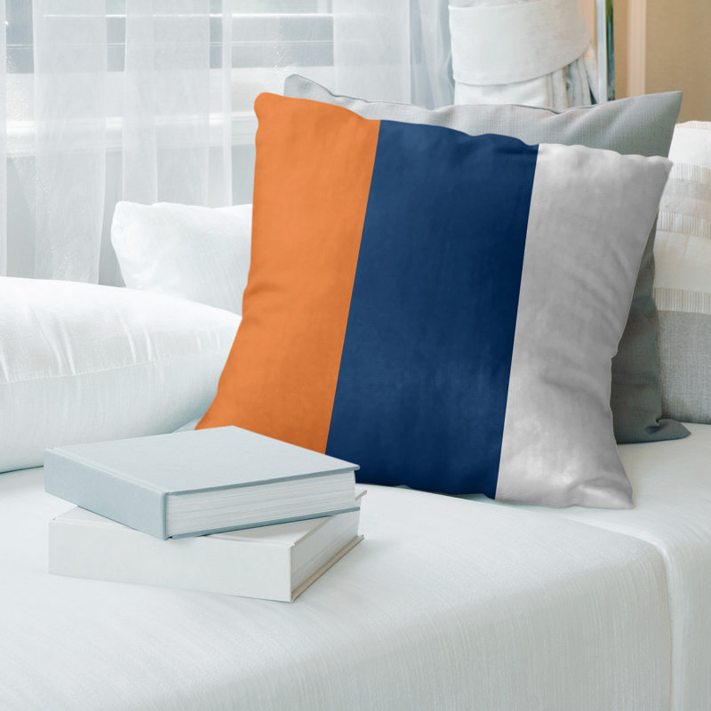 Striped Linen Reversible Throw Pillow, 20" x 20", Orange/Navy/White