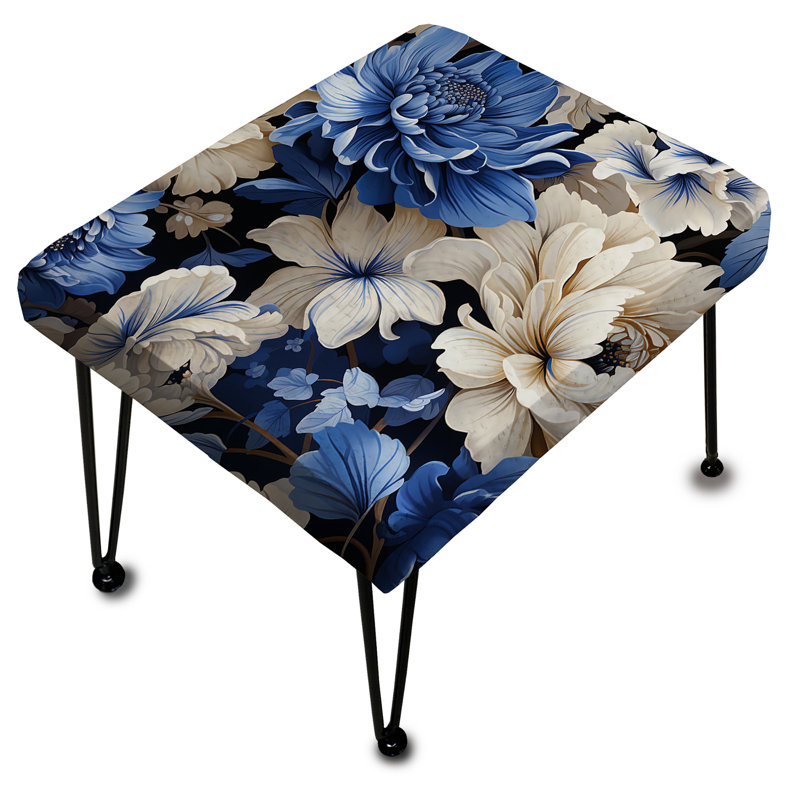 Repose-pieds rectangulaire bleu à motif floral victorien I