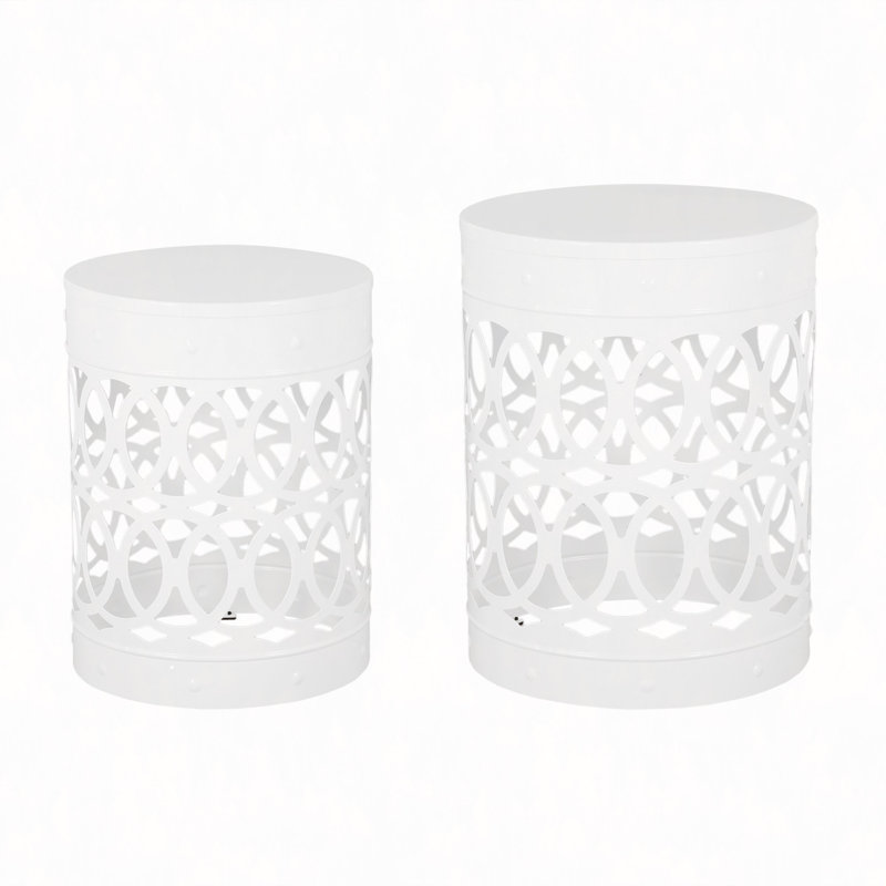Outdoor Metal S/2 End Table, White