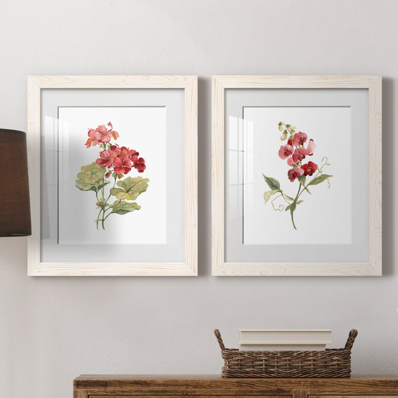 Écarlate géranium - ensemble de 2 reproductions d'art, Blanc, Papier encadré blanc, H 24 po x l 36 po x P 1,5 po