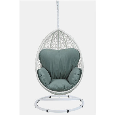 Chaise suspendue Simona en tissu vert et osier blanc