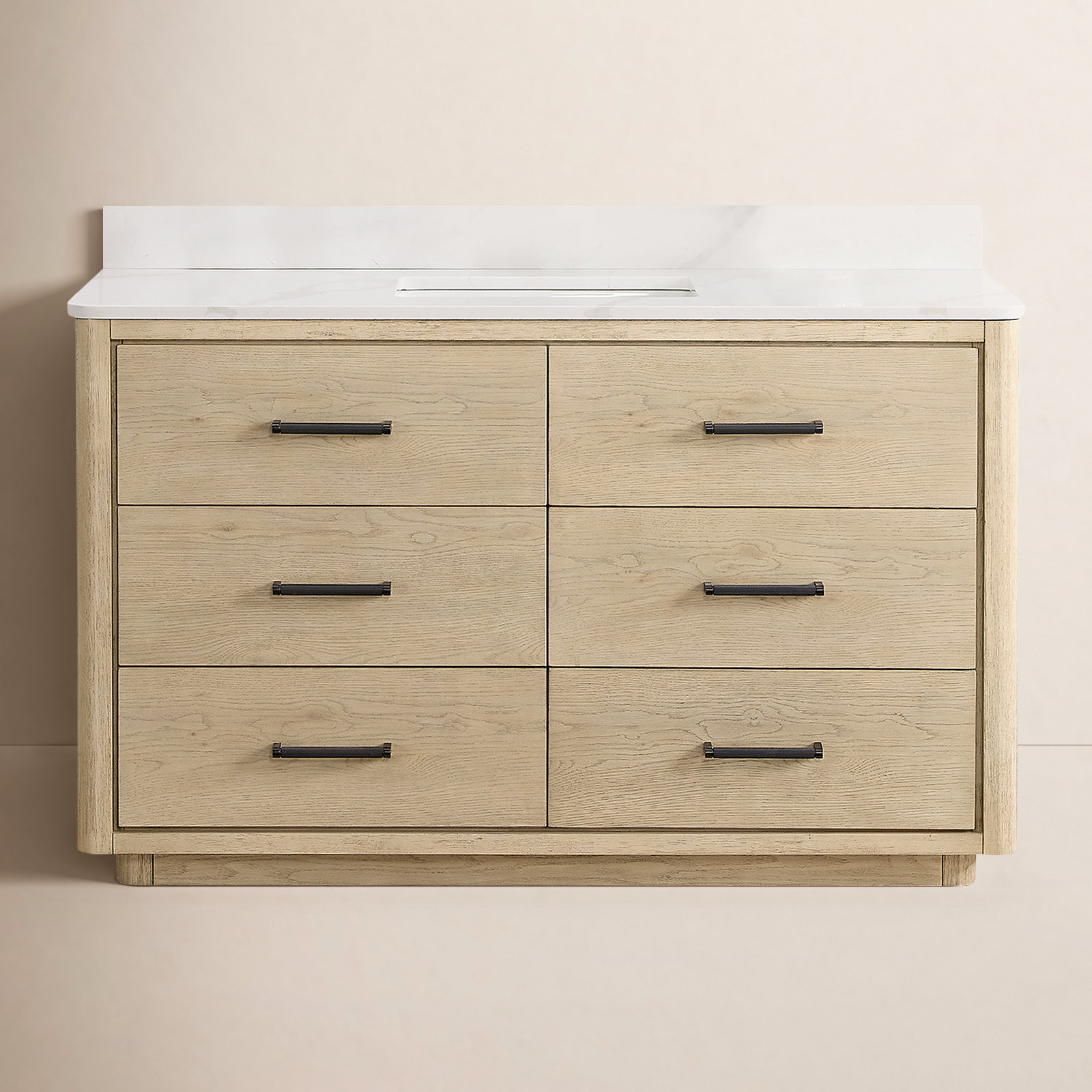 Porto 55'' Single Bathroom Vanity, Natural Oak, Matte Black