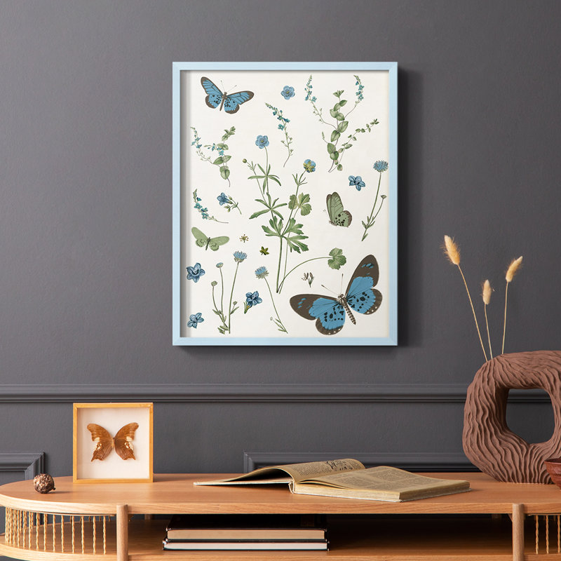 «Botanical Page I», reproduction encadrée - bois massif, Bleu, H 10 po x l 8 po