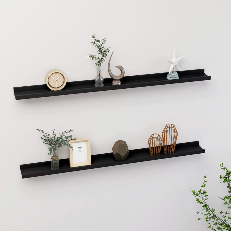 Gracelan 2 Piece Picture Ledge Wall Shelf, 3 cm H x 100 cm W x 9 cm D, Black