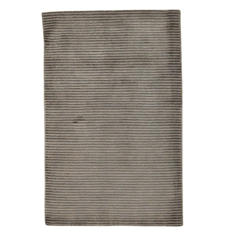 Tapis rayé gris / gris clair en laine / coton noué à la main 3 pi x 5 pi 2 po