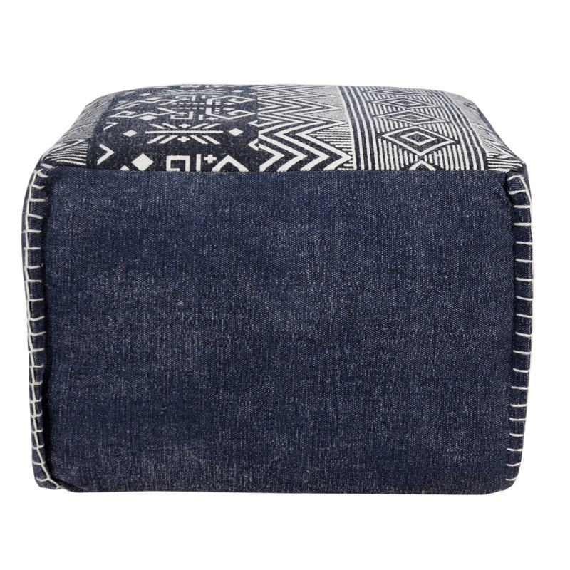 Handcrafted Navy and White Cotton Geometric Pouf Ottoman