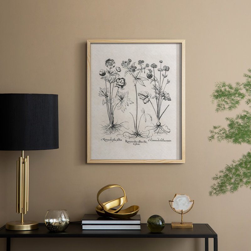 Reproduction florale rétro encadrée Cccxxv - bois massif, Naturel, H 21 po x l 17 po