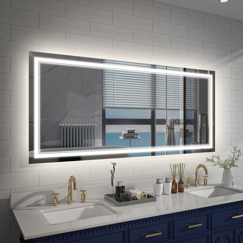 Miroir de salle de bain à DEL à intensité variable avec fonction de désembuage, 32 po x 72 po, Rectangle
