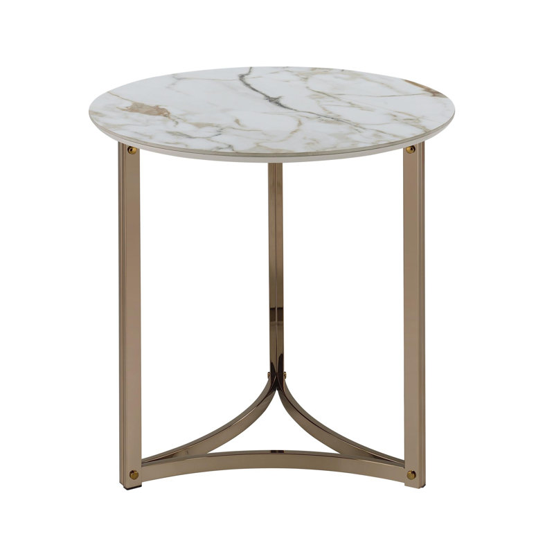 Table de bout ronde en métal blanc et champagne 24 po 24 po