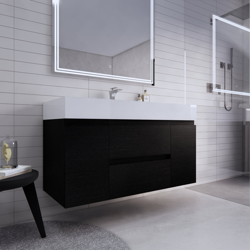 Babajide Bathroom Vanity with Acrylic Top, Rich Black Oak