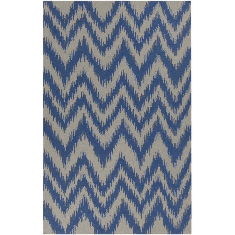 Tapis bleu / gris en laine tissé à la main Clark, Rectangle 3 pi 6 po x 5 pi 6 po