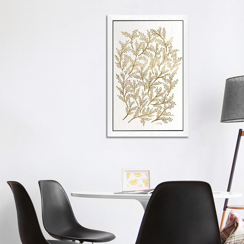 'Gold Branches' by Cat Coquillette - Floater Frame Painting Print on Canvas, White, 66.04 cm H x 45.72 cm W