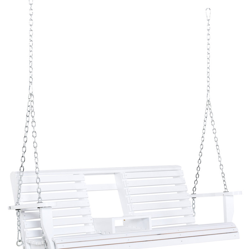 Balancelle blanche pour trois personnes, avec table basse pliante, porte-gobelets et capacité de 440 lb, 3 supports suspendus en bois, table et