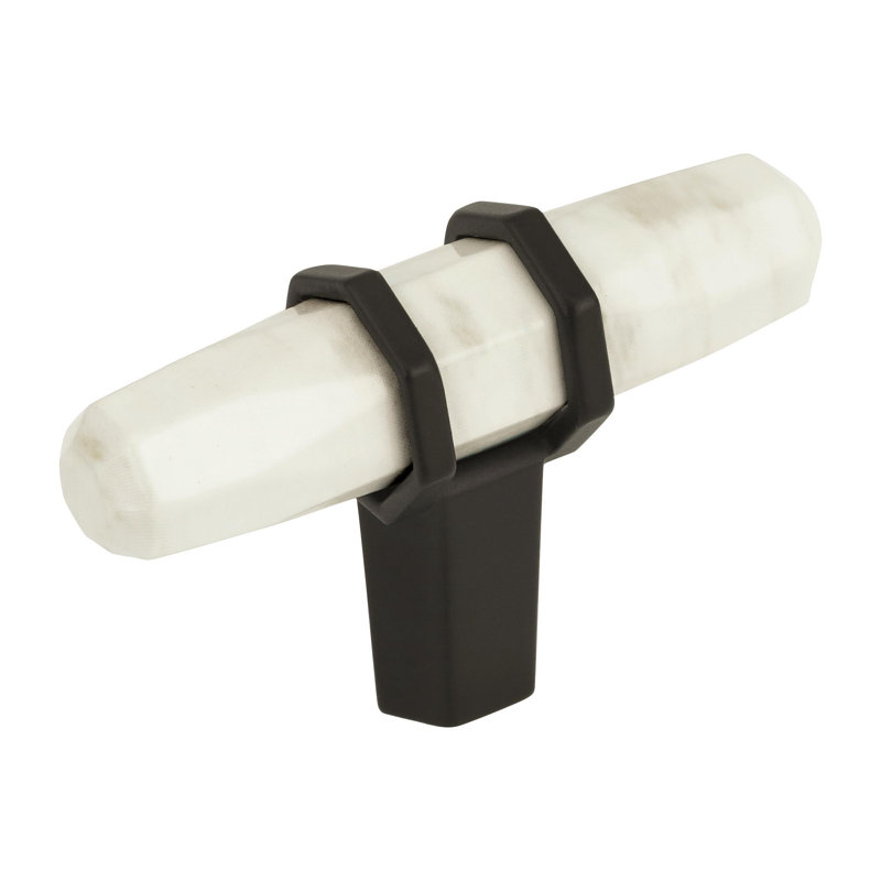 Marble White and Matte Bronze T-Handle Cabinet Knob