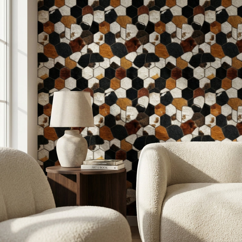 Papier peint hexagonal texture de fourrure éclectique