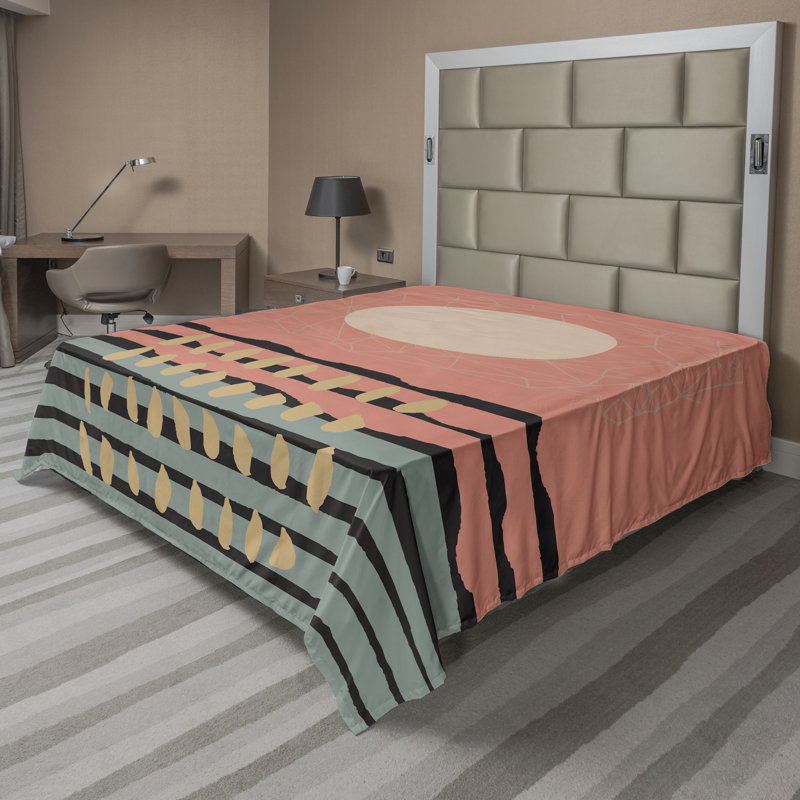 Drap plat moderne de style bohème Ambesonne, Corail / motif rayé vert laurier, Full Flat Sheet