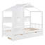 Lit simple en bois avec toit, tiroirs de rangement et tablette pour enfants, lit blanc de style maisonnette-1961755209