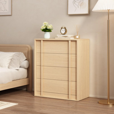 4 Drawer Nightstand for Bedroom, Beige Modern Bedside Table with Vertical Handle, Wooden Storage Cabinet for Living Room, Entryway, Dorm