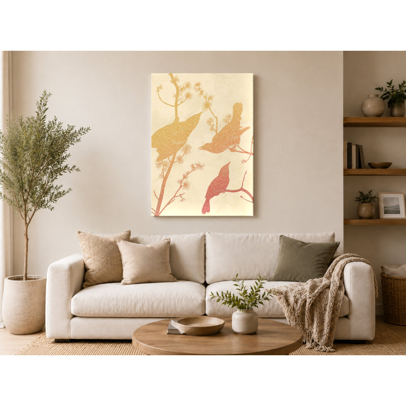 «Three Birds on Flowering Branches», art mural sur toile, 16" W x 20" H