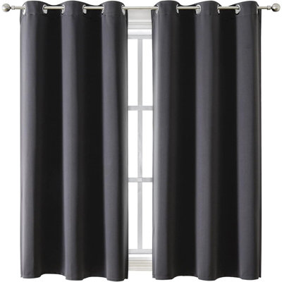 Two-Piece Set Of Solid Black Blackout Curtains, 42 Inches Wide And 63 Inches Long, Offering Strong Light Blocking And Heat Insulation, Suitable For Bedroom Windows.