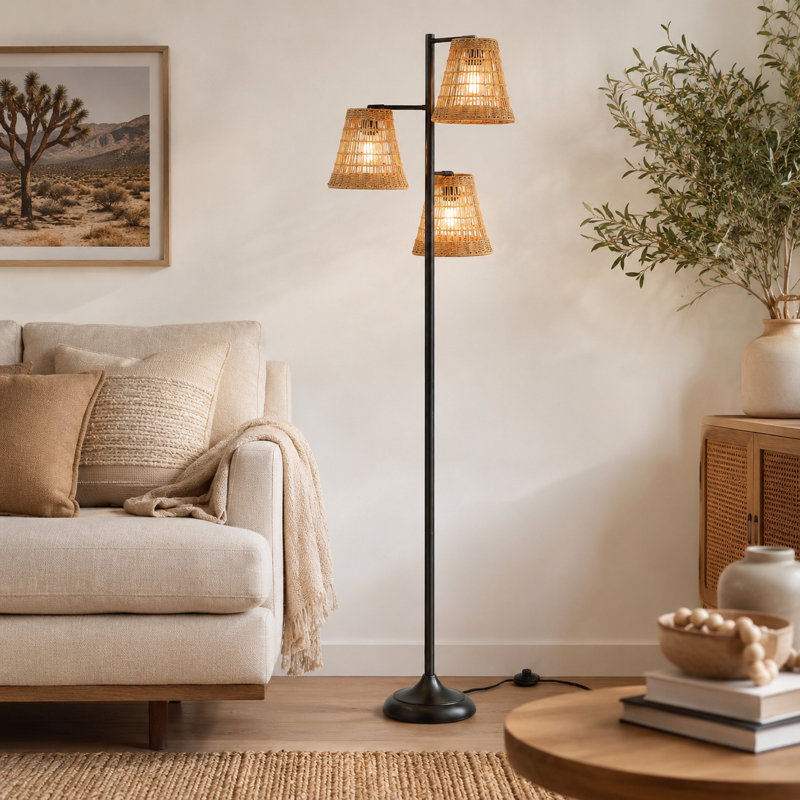 Lampe sur pied en rotin 3 lumières 72,25 "Boho