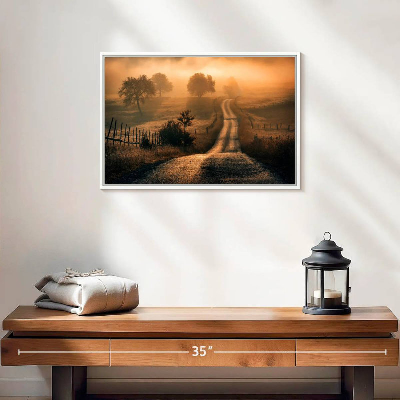 Champ de brouillard, Cadre flottant blanc, 19 po x 13 po