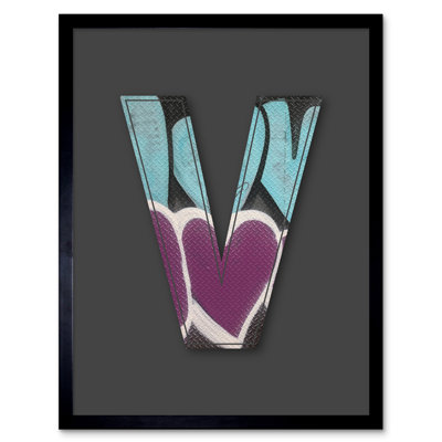 Letter V Love Metal Effect NYC Decorative Graffiti - Single Picture Frame Print
