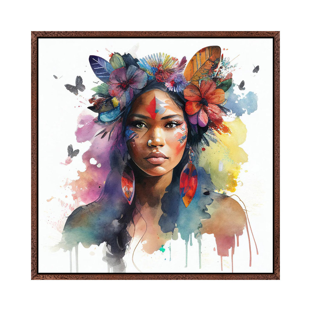 Watercolor Floral Indian Native Woman I von Chromatic Fusion Studio - Gallery-Wrapped Canvas Giclée on Canvas