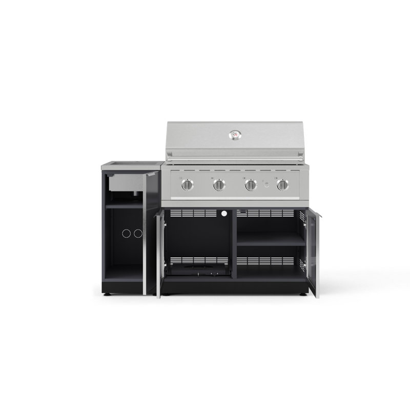 Ensemble d'armoires d'extérieur 3 pièces en aluminium gris ardoise avec évier, Propane liquide, Slate Grey
