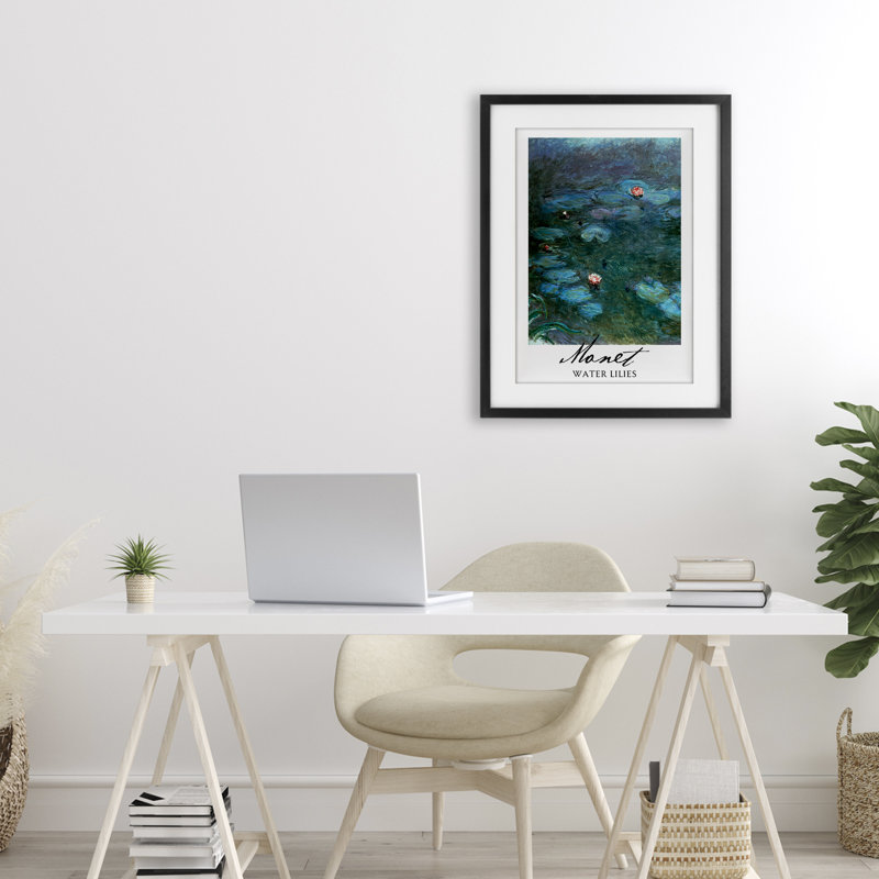 «Monet Water Lilies», reproduction sous verre encadrée, design par Vintage Hustle, Cadre noir minuit, H 23 po x l 17 po