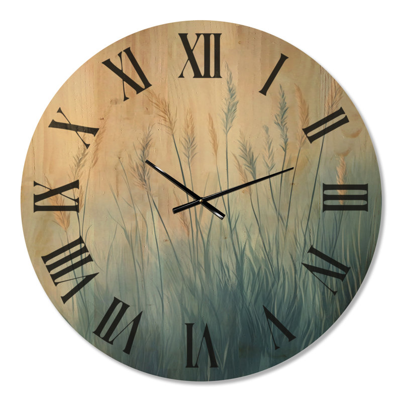 Hushed Blue Reeds I - Horloge murale bohème, imprimée sur bois, Extra Large