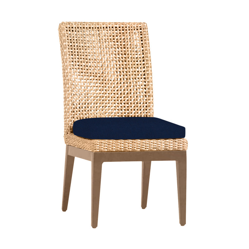 Chaise d'appoint tissée Penia en raphia clair / bois de santal, Welt, Velours indigo, Raphia / bois de santal