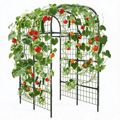 7.3 ft Garden Arch Trellis for Climbing Vegetables, Metal Plant Support with Plastic Connectors, Rust-Resistant Vertical Gardening Structure