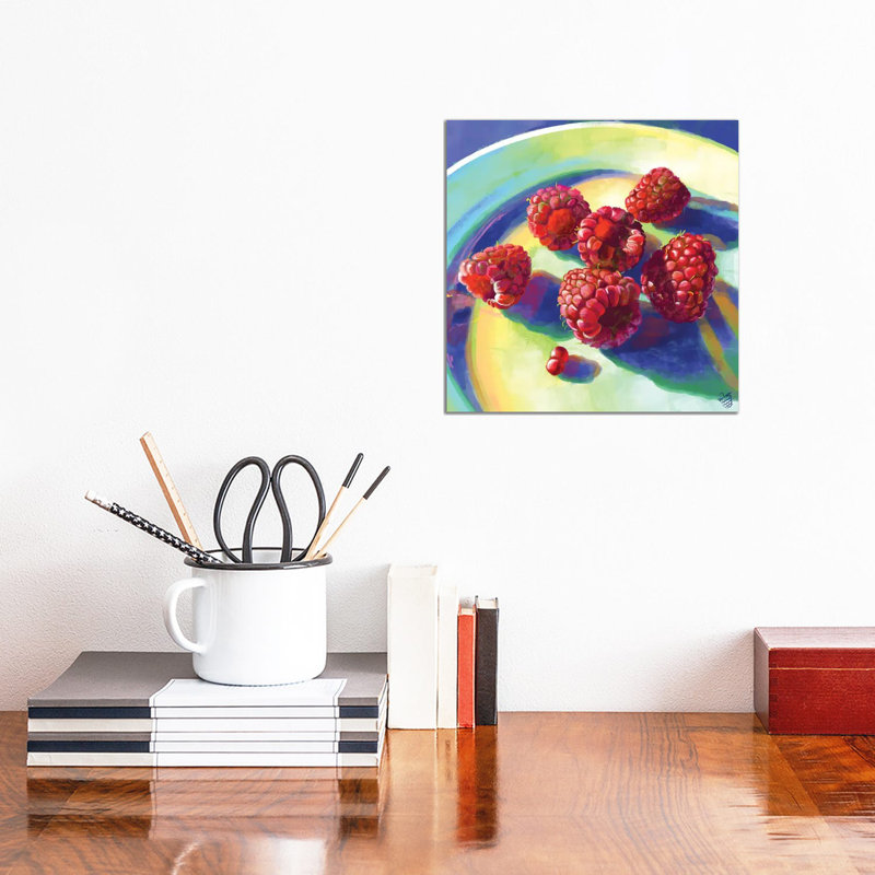 Framboises sur une plaque - reproduction d'art murale - toile tendue, Toile tendue, Ne s’applique pas, H 12 po x l 12 po
