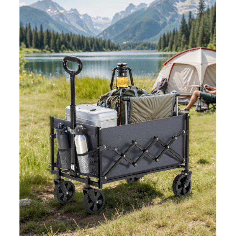 Bilbrey Foldable Camping Cart, Pull Garden Wagon, Grey