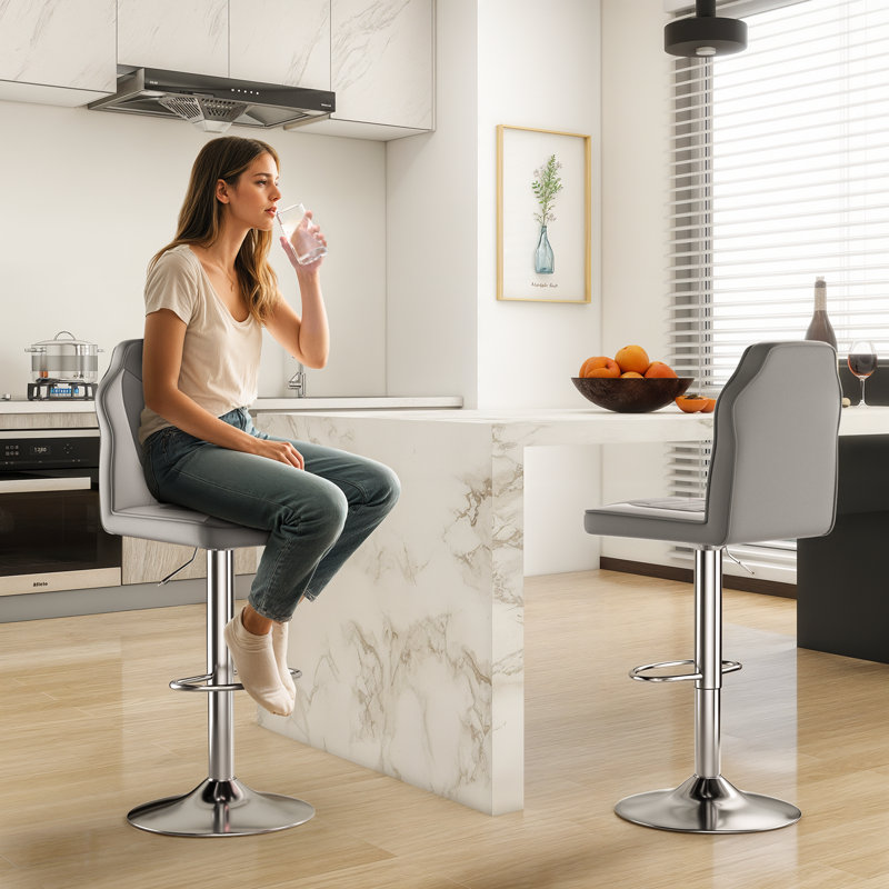Swivel Upholstered Adjustable Height Counter Stool, Gray/White