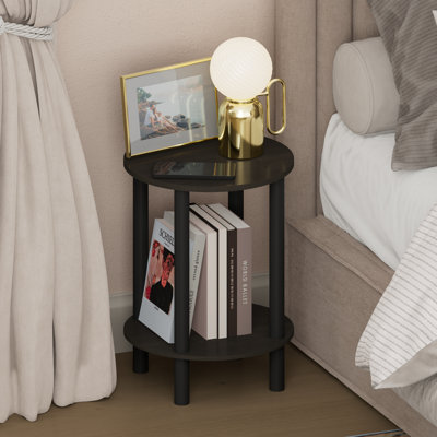 Night Stand, 2-Tier Round Tall Narrow Nightstand, Toolless Assembly End Table with Open Shelf, Side Table, Bedside Table, for Bedroom, Closet, Living Room, Espresso