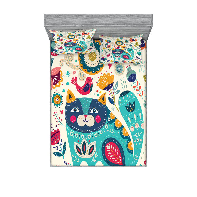 Multicolore drap-housse et coussin décoratif Ambesonne, Ensemble de draps pour lit double + 5 pièces supp