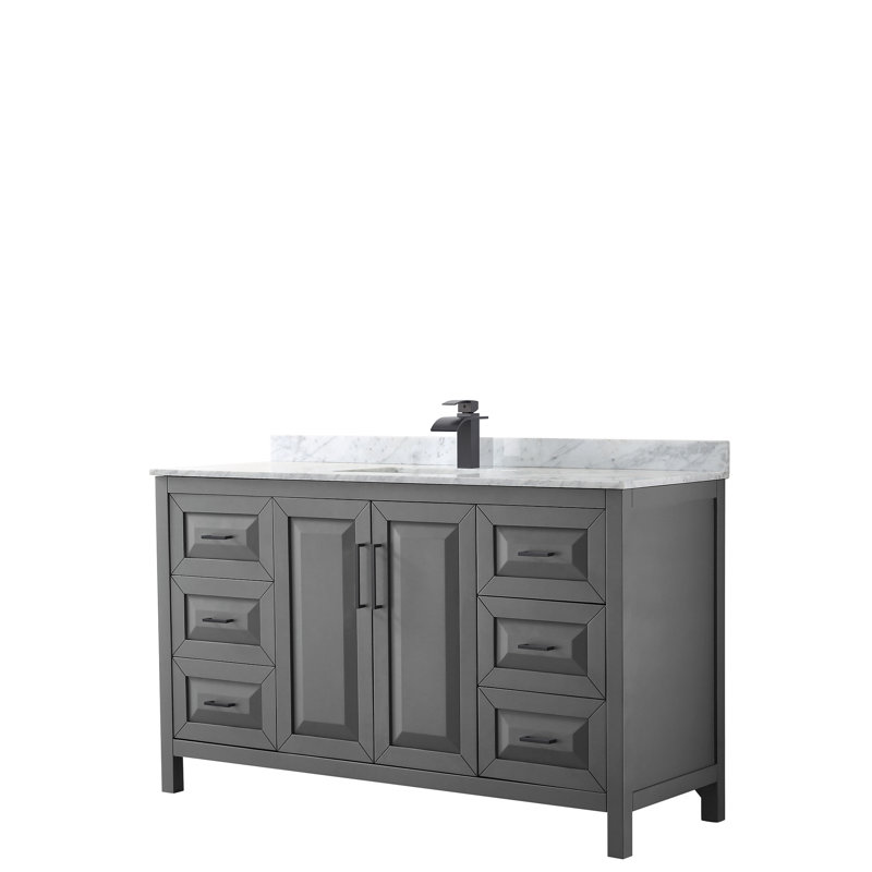 Daria 60'' W Single Vanity, Carrara Cultured Marble, Dark Gray, Matte Black