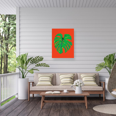 Feuille bolologienne Monstera rouge sur toile