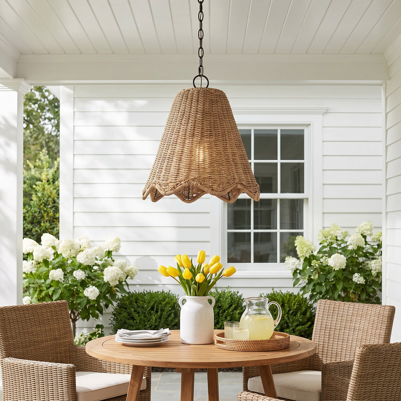 Coastal Luxe Outdoor Pendant Light, 22.75" H x 16" W x 16" D