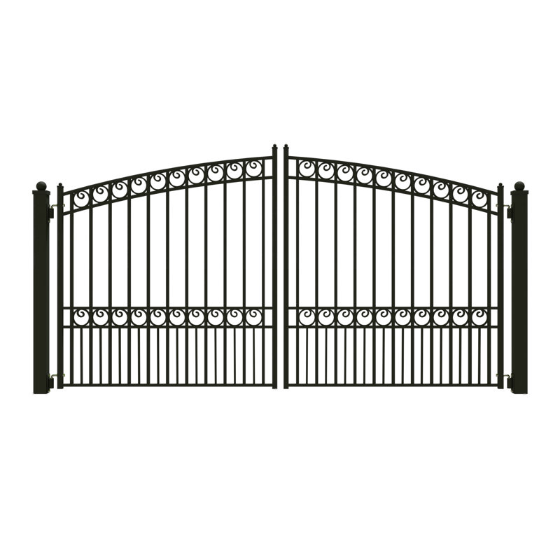 Paris Style Black Steel Dual Swing Driveway Gate with Automatic Opener