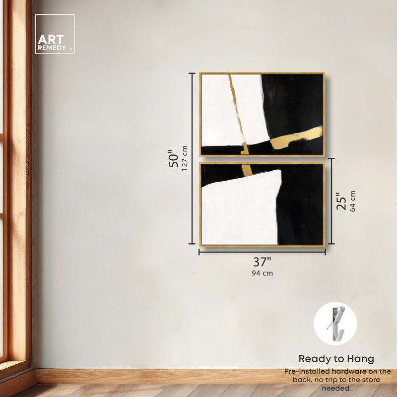 Ensemble de 2 toiles de luxe Urban Grid II par Art Remedy, H 24 po x l 36 po, Reproduction encadrée sans passe-partout, Or