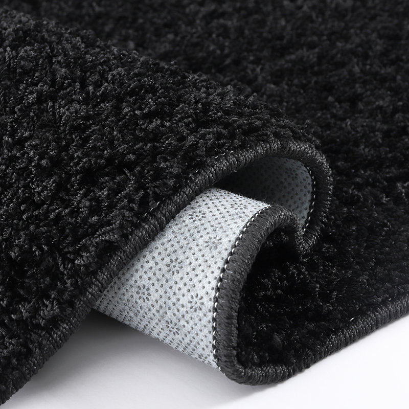 Tapis rectangulaire noir uni en polypropylène tressé à la machine, Rectangle 9 pi x 12 pi